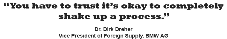 “You have to trust it’s okay to completely shake up a process.”  Dr. Dirk Dreher Vice President of Foreign Supply, BMW AG